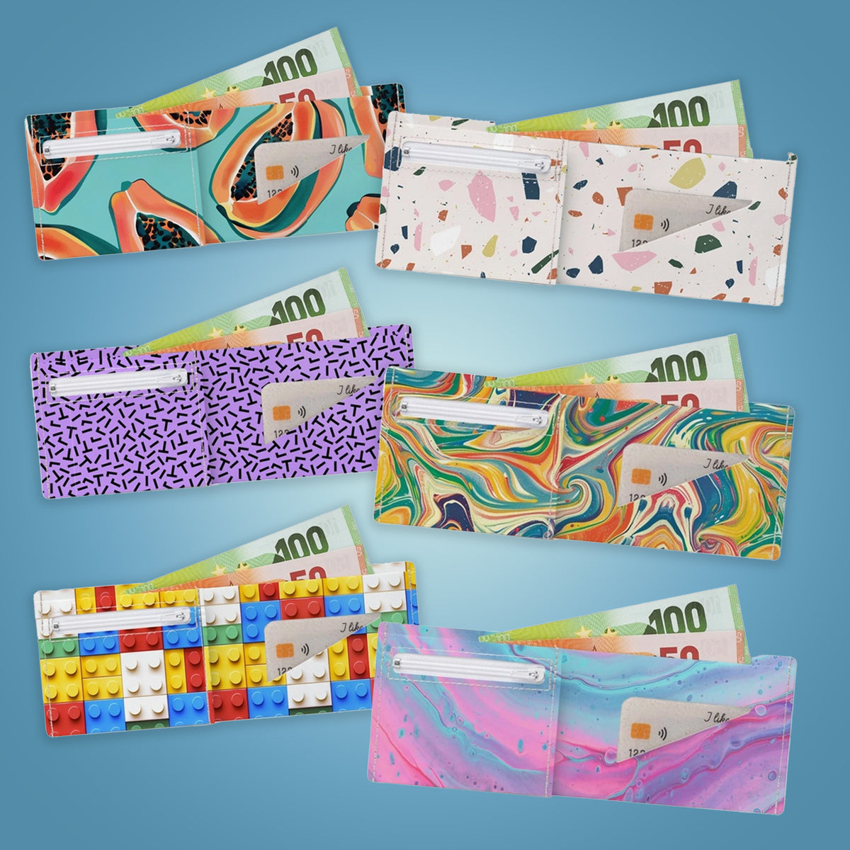 Portefeuille en carton avec texture unique et design moderne.