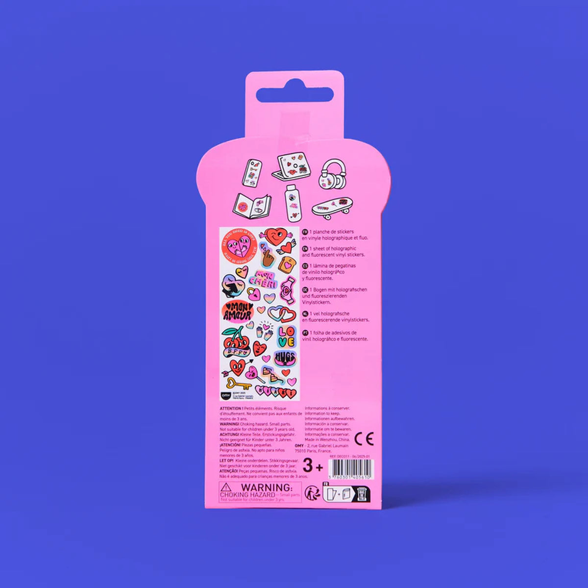 Planche de stickers fluo avec cœurs et mots doux