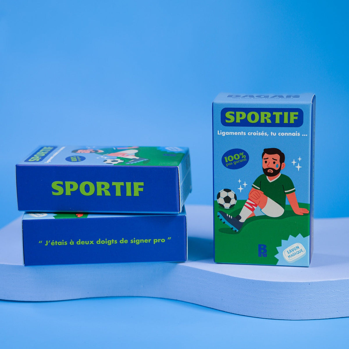 Savon sportif avec design humoristique et texture marbrée
