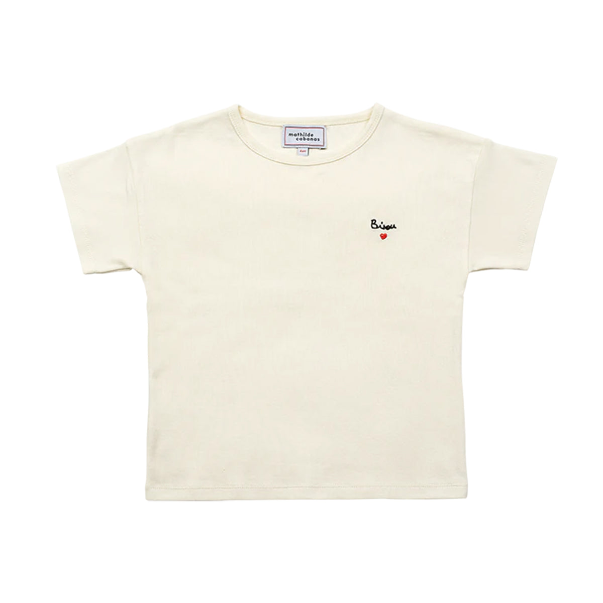 T-shirt enfant brodé 'bisou' avec un design mignon.