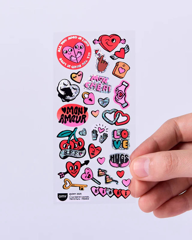 Planche de stickers fluo avec cœurs et mots doux