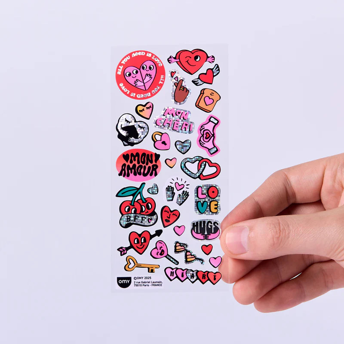Planche de stickers fluo avec cœurs et mots doux