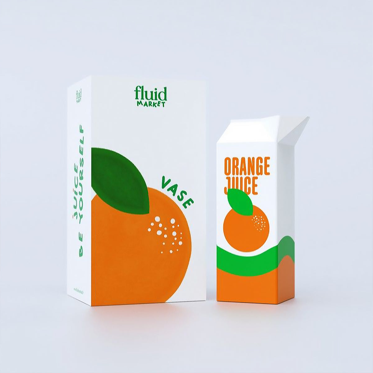 Vase en forme de brique de jus d'orange, angle latéral