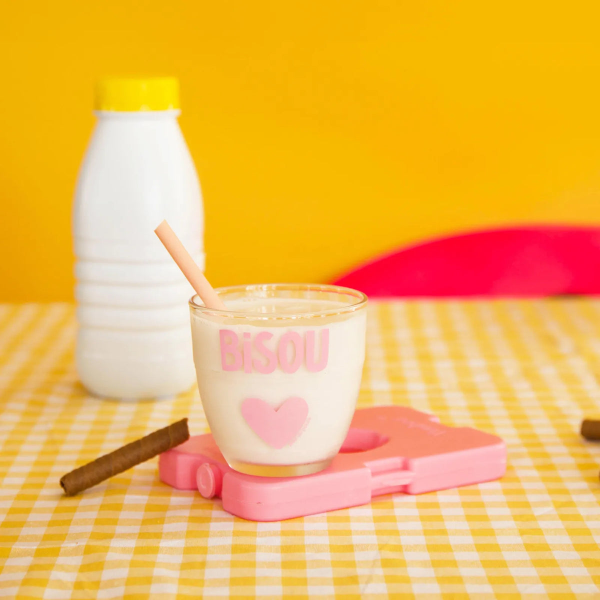 Verre Duralex Bisou XL avec message coloré et design joyeux