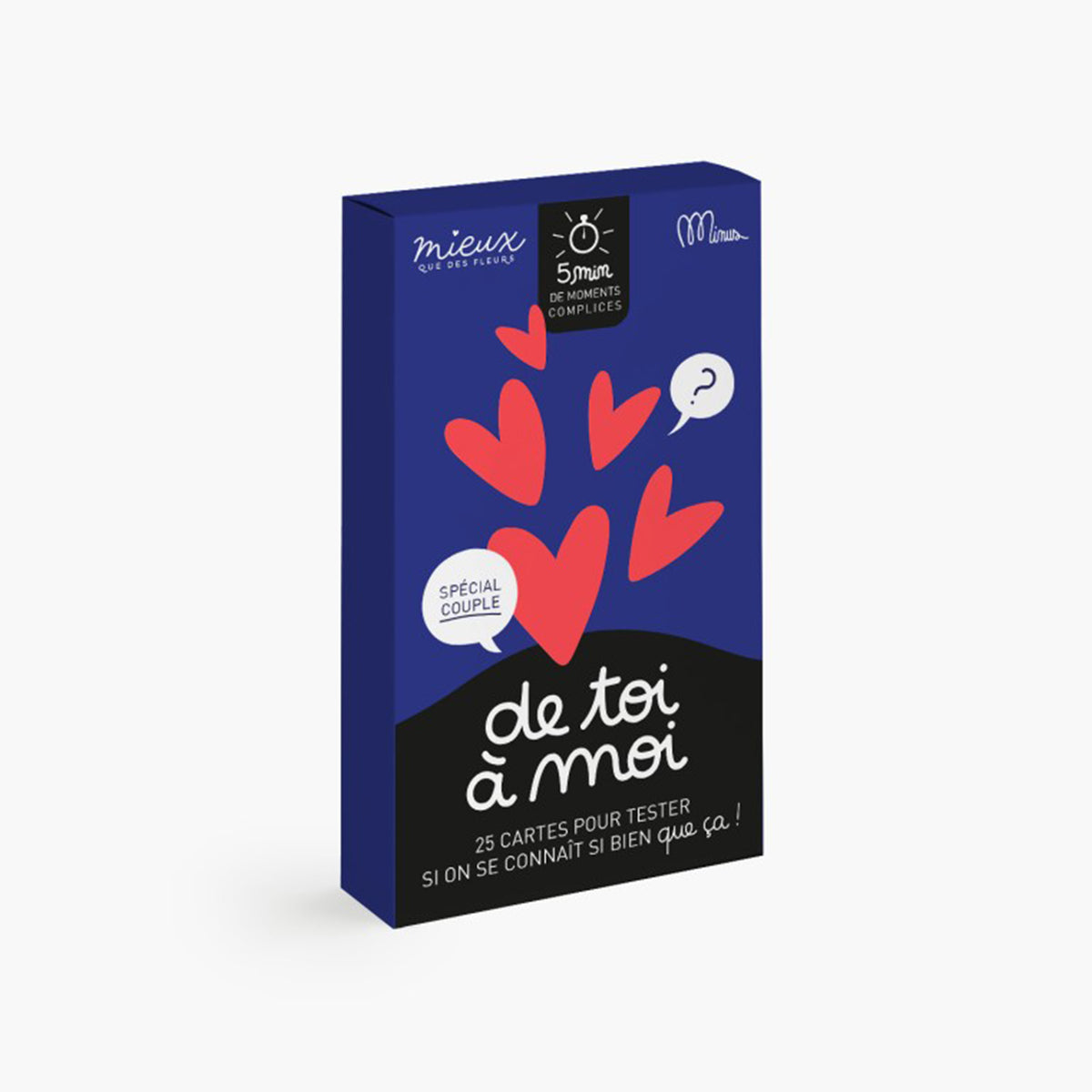 Jeu de toi à moi Spécial Couples - Jeu complice pour partager des moments avec son amour. Image d'un jeu de cartes romantique.