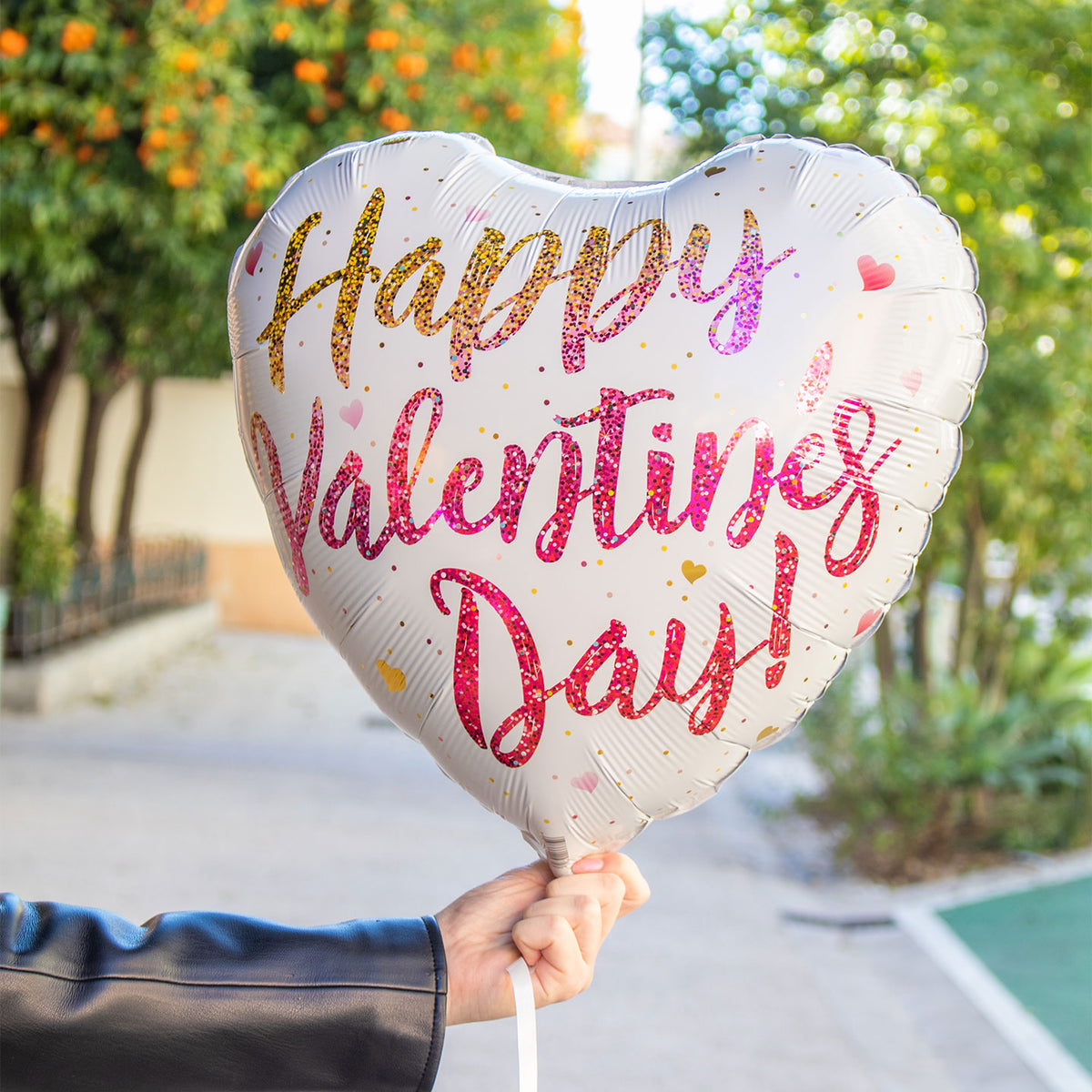 Ballon Happy Valentine's day paillettes rouge et rose avec motif coeur brillant
