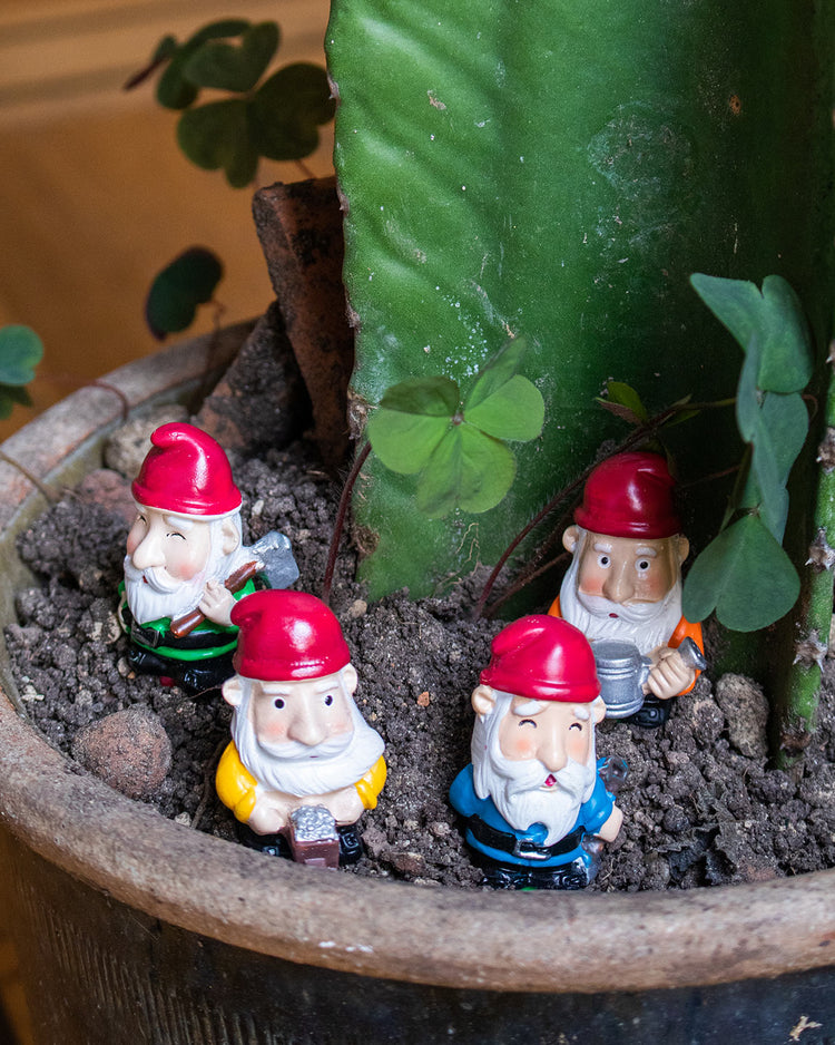 Nains de pot de plante en céramique colorée sur fond blanc