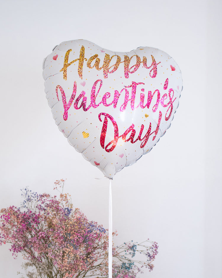 Ballon Happy Valentine's day paillettes rouge et rose avec motif coeur brillant
