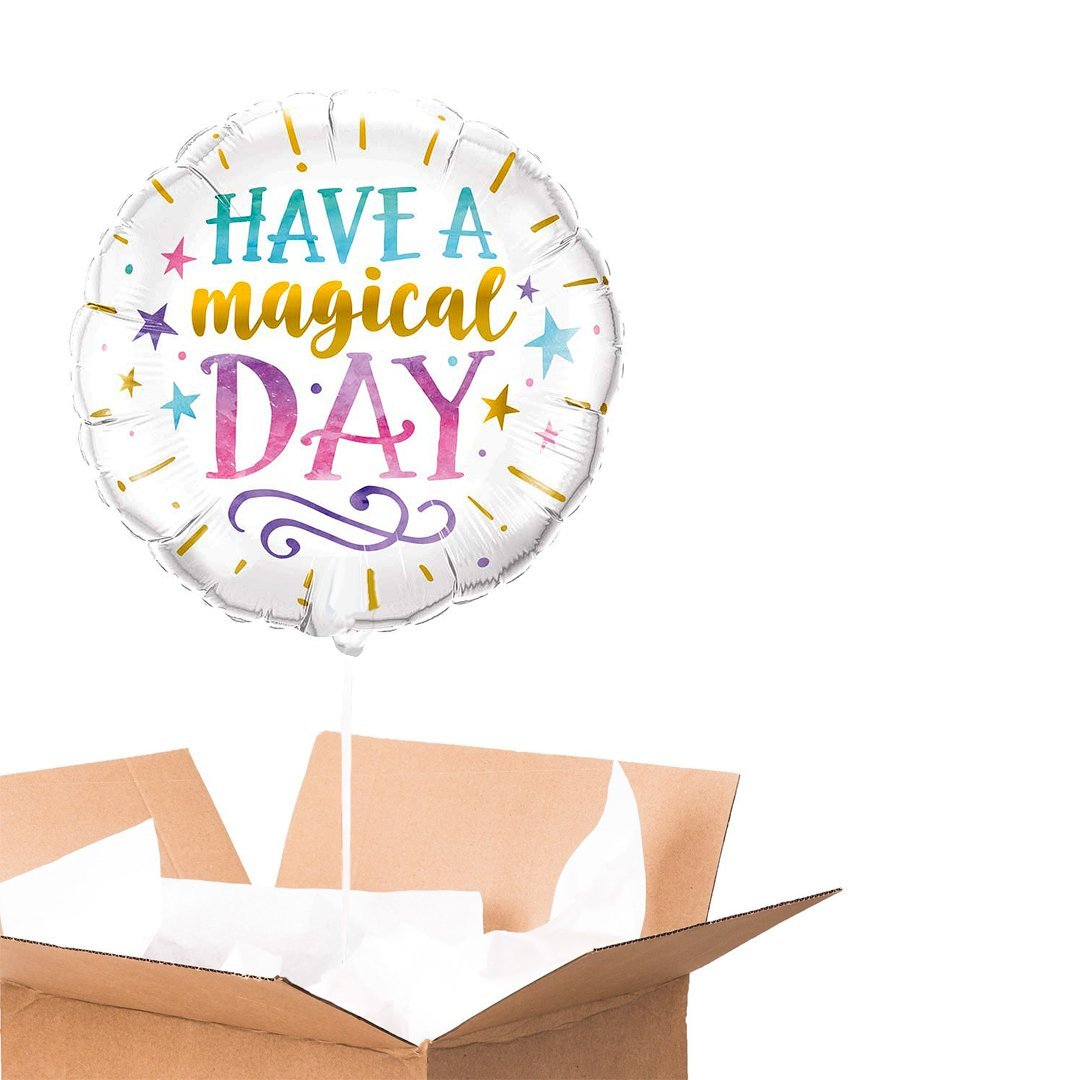 Ballon Magical Day avec motif coloré et inscription, idéal pour célébrer une journée spéciale.