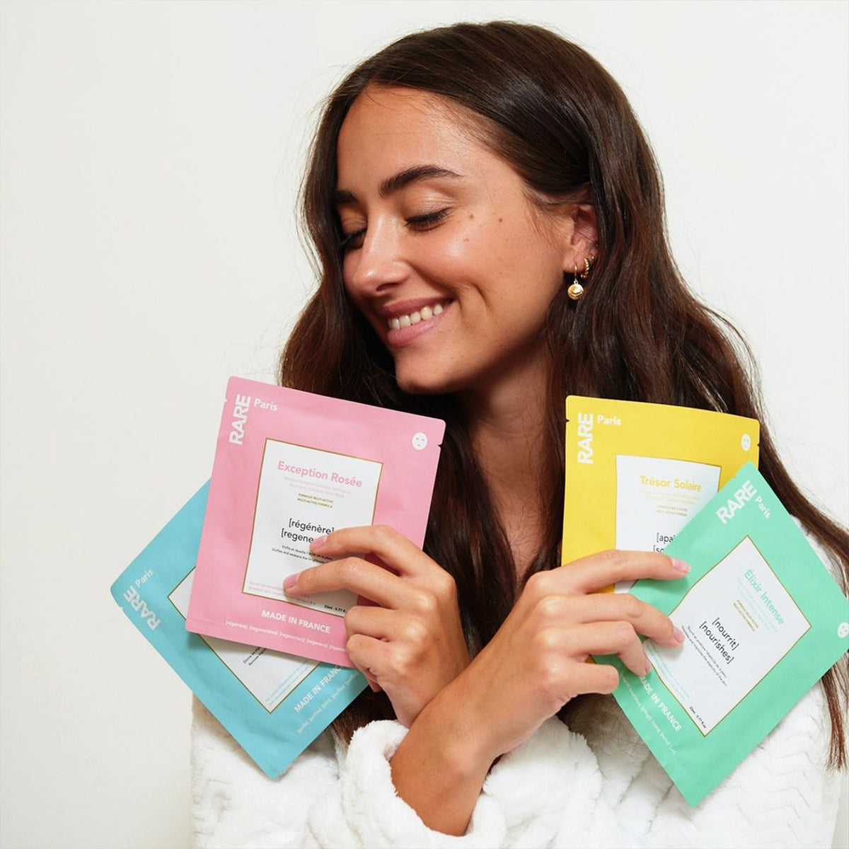 4 masques de beauté Rare Paris emballés dans un packaging élégant